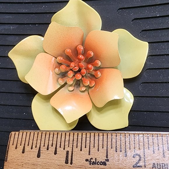 Brooch & Earrings - Vintage Painted Metal, Yellow & Orange, NWT  💛🧡 - Picture 11 of 12